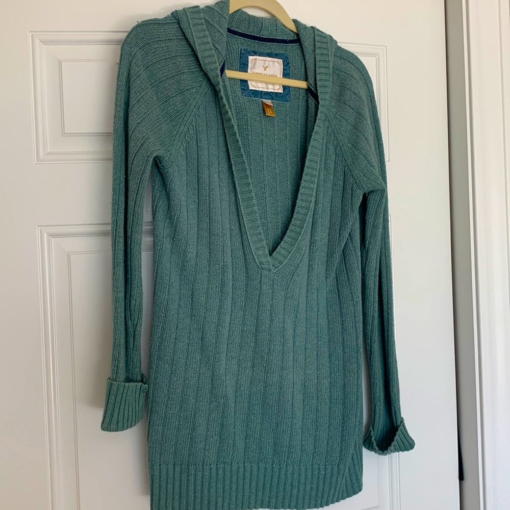 Sweater tunic - American Eagle teal green/gray